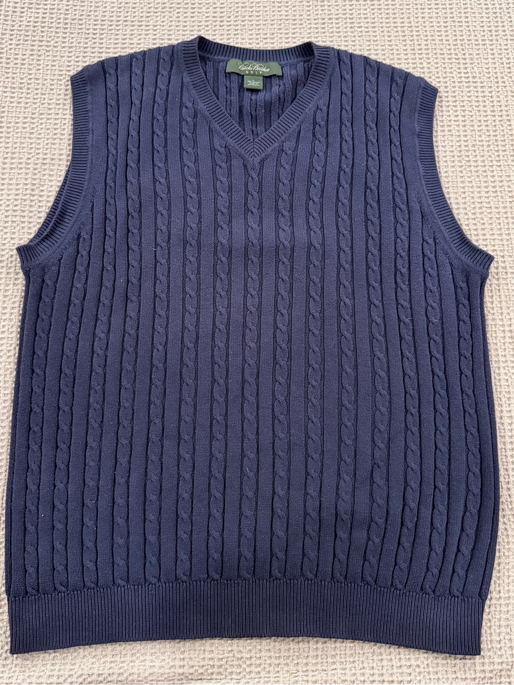 Brooks Brothers Men’s Navy Cable-Knit V-Neck Sweater Vest